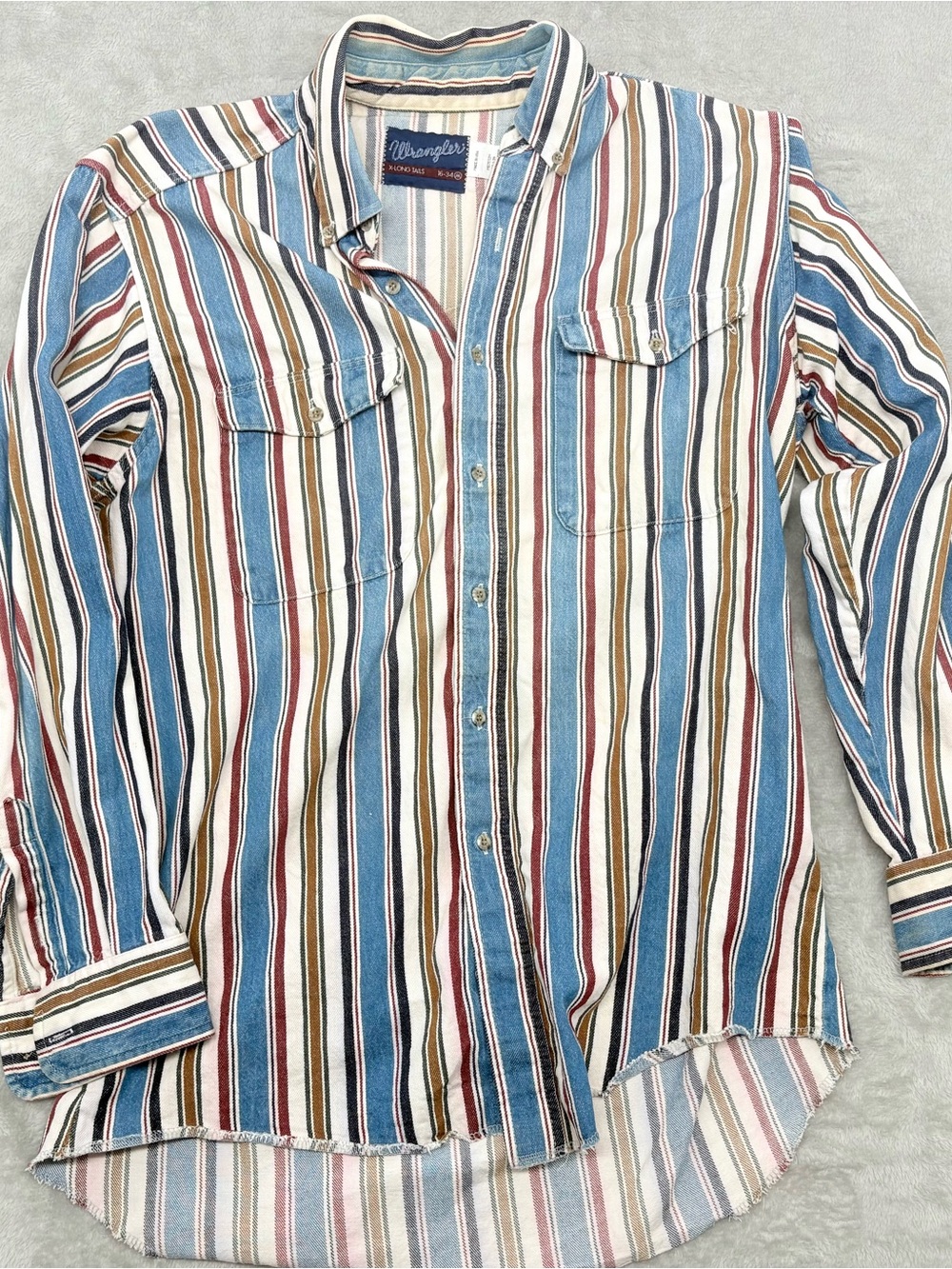 Vintage Wrangler X-Long Tails Striped Denim Cowboy Rodeo Button Up Western 90s
